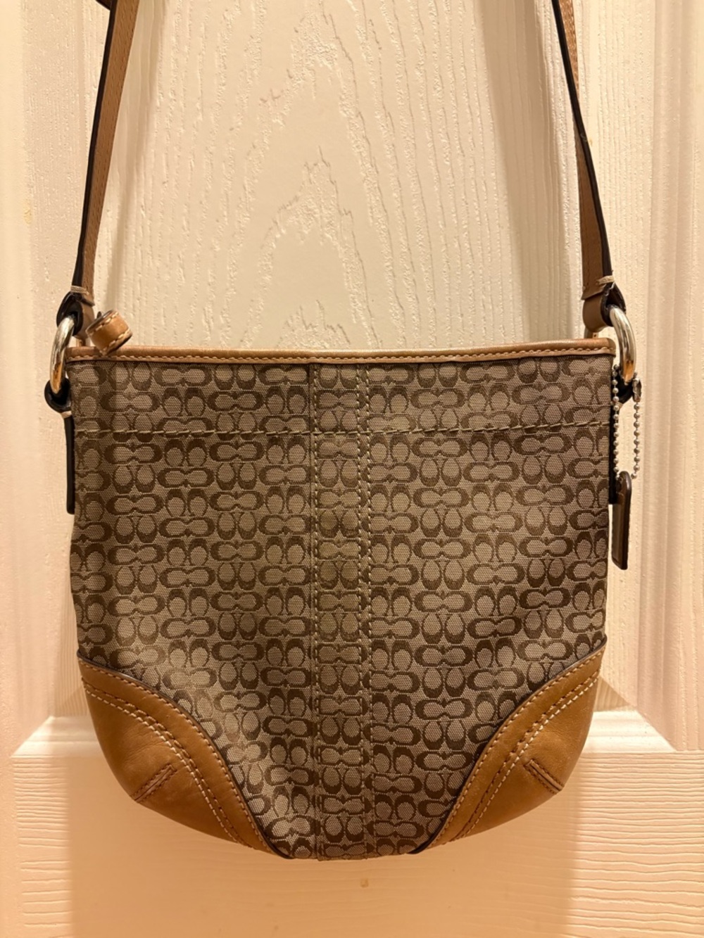Vintage Y2K Coach Crossbody Signature Monogram Canvas with Tan Leather Trim